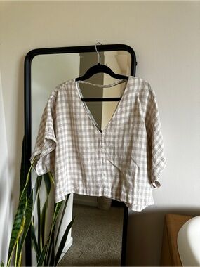 Relaxed Linen Gingham Women's Top